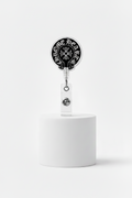 black chrome heart badge reel